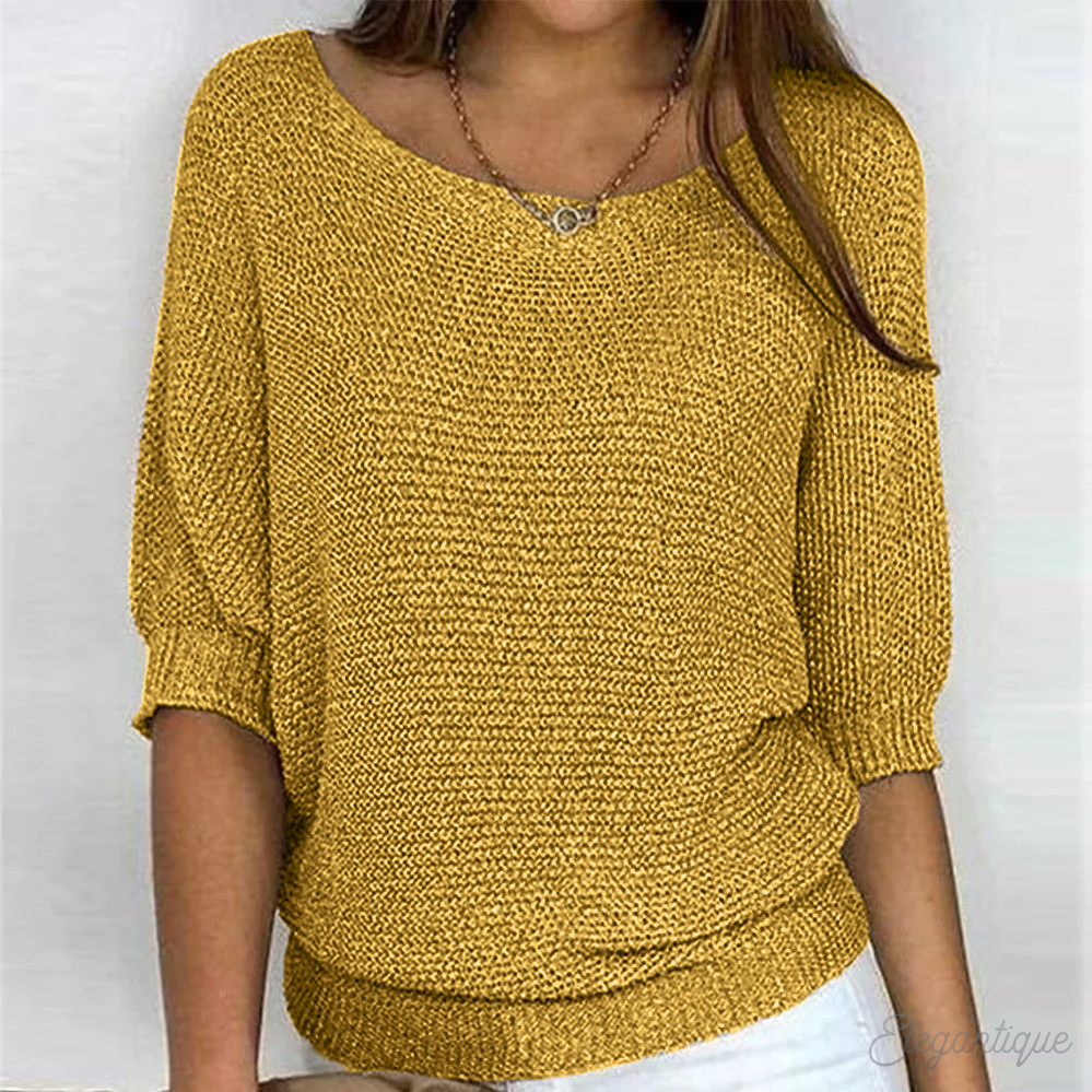 Drune | Pullover - Damen - Einfarbig, Rundhals, Dreiviertelärmel - Bequem und Lässig
