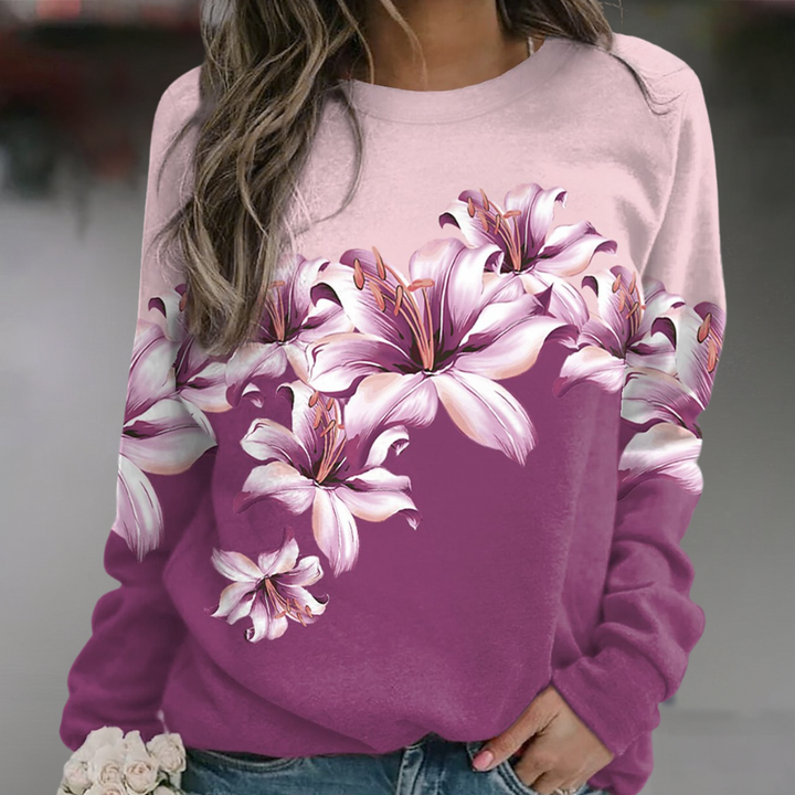 Drune | Sweatshirt Weiches Atmungsaktives Material Bequeme Passform Floral Print Lange Ärmel