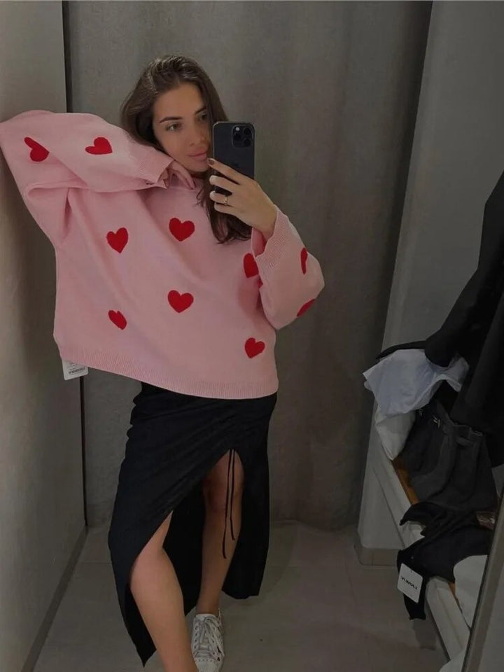 Drune | Lässiger Pullover für Frauen mit Liebe Stickerei