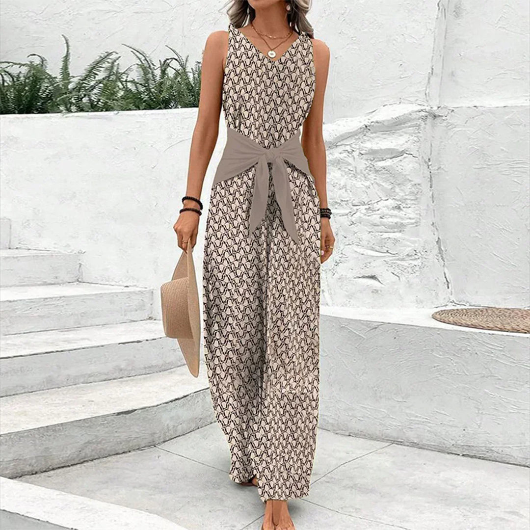 Damen Jumpsuit mit ärmellosem Schnitt und Rundhalsausschnitt