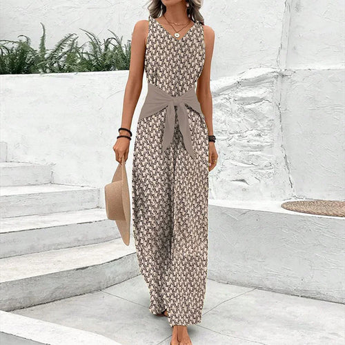 Damen Jumpsuit mit ärmellosem Schnitt und Rundhalsausschnitt