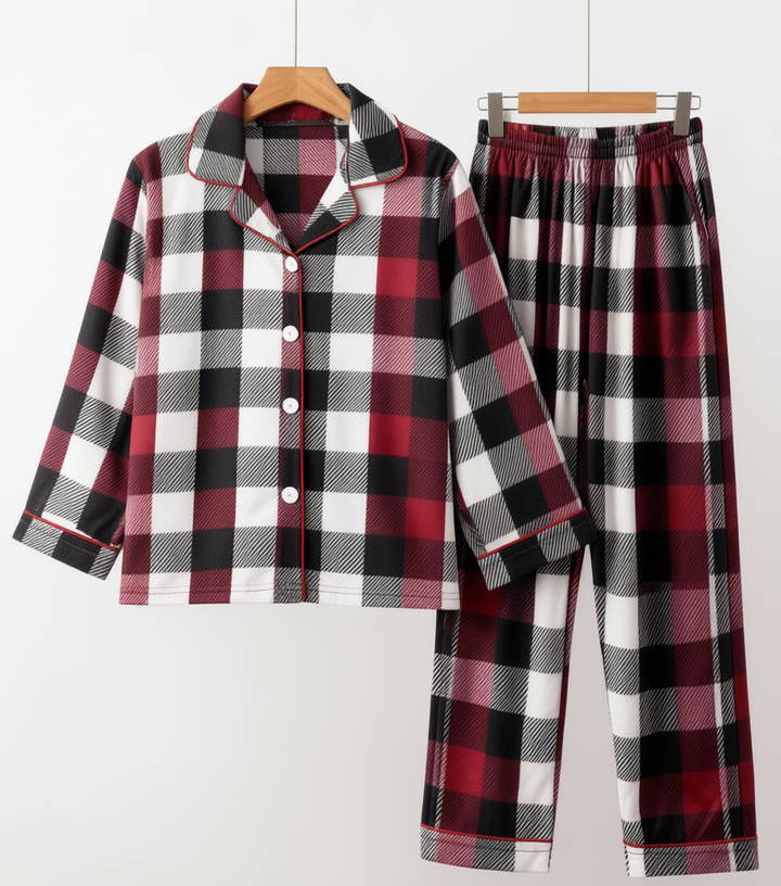 Drune | Familie Weihnachten Rot und Weiß Karos Knopfleiste Pyjama Sets