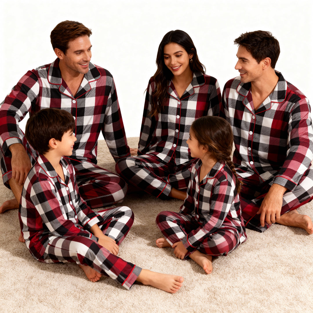 Drune | Familie Weihnachten Rot und Weiß Karos Knopfleiste Pyjama Sets