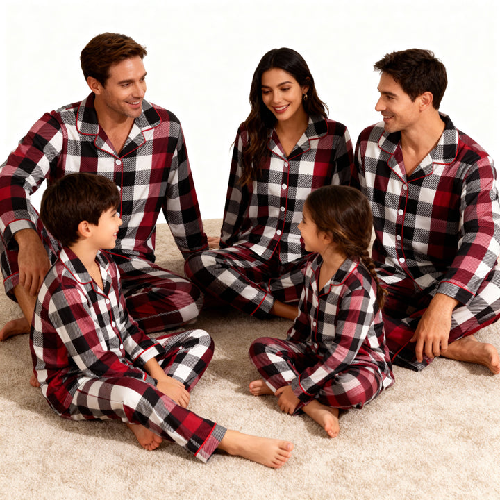 Drune | Familie Weihnachten Rot und Weiß Karos Knopfleiste Pyjama Sets