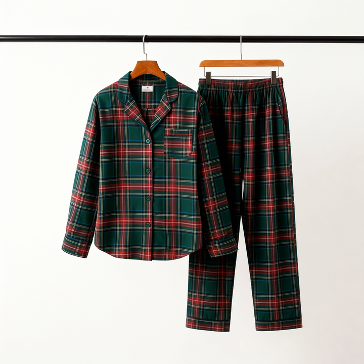 Drune | Familien-Weihnachten Plaid Knopf-Front-Pyjama-Sets