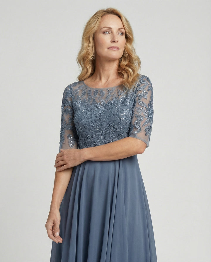 Drune - Damen Elegantes Spitze Chiffon Midikleid, Fließend & Feminin Geschnitten