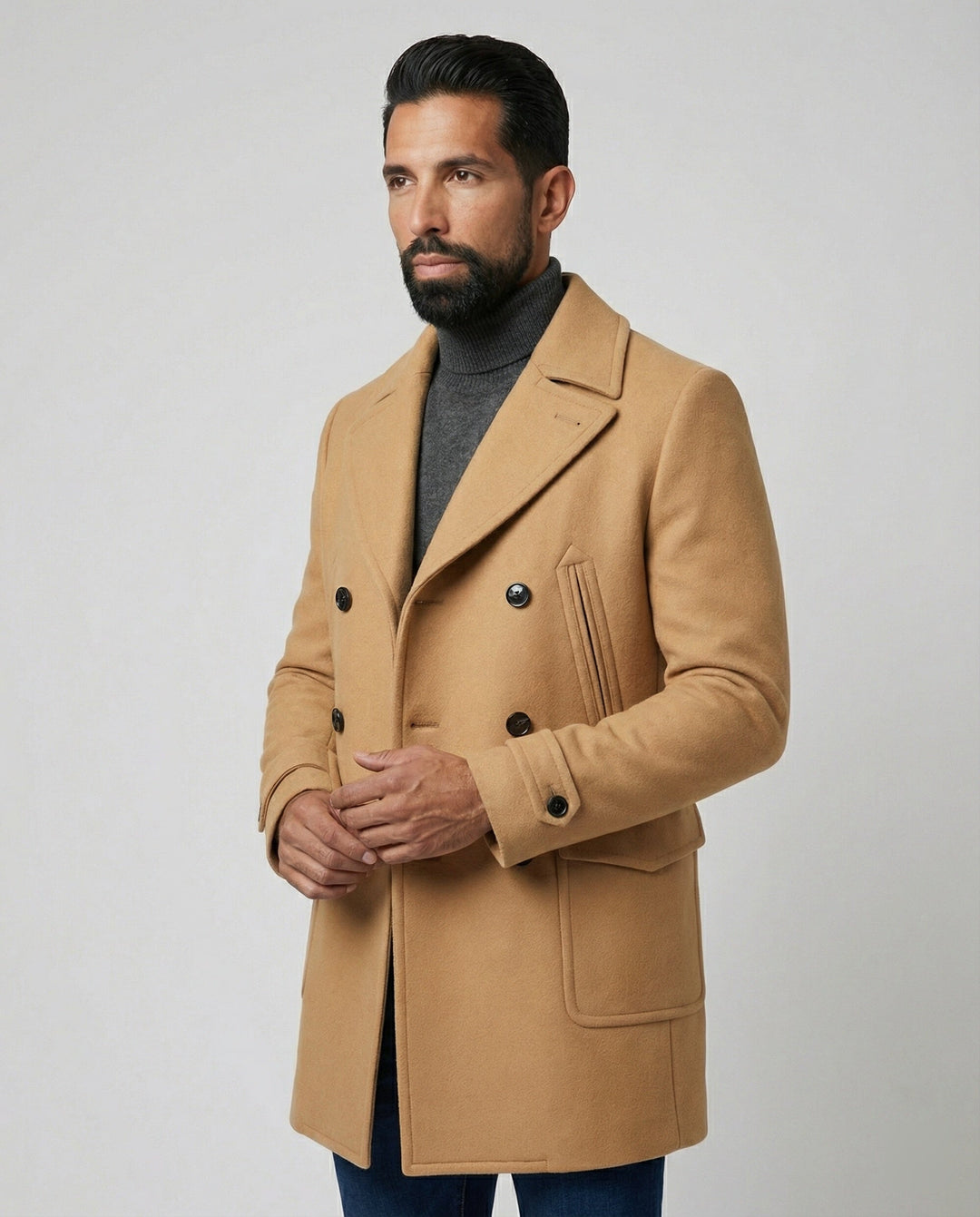 Herren Eleganter Wollmantel mit doppelter Knopfleiste