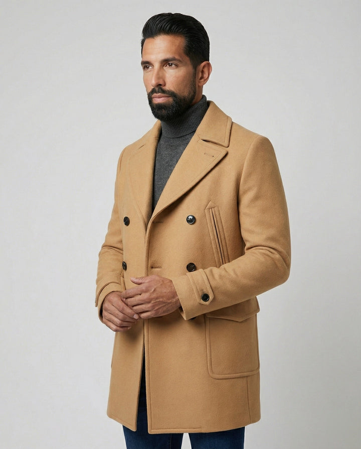 Herren Eleganter Wollmantel mit doppelter Knopfleiste