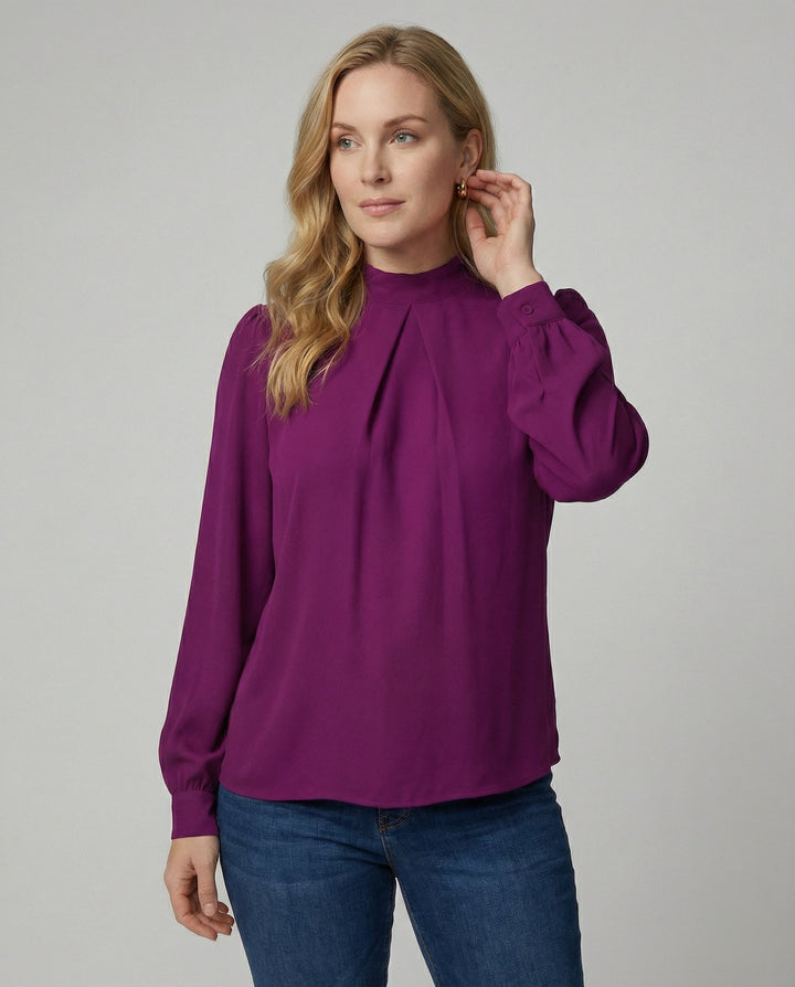 Damen elegante Bluse mit Stehkragen Drune