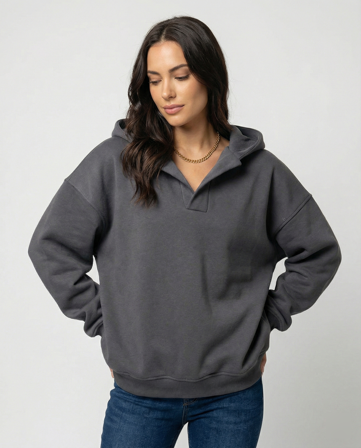 Damen Oversized Kapuzensweatshirt mit lässigem Stehkragen und langen Ärmeln Drune