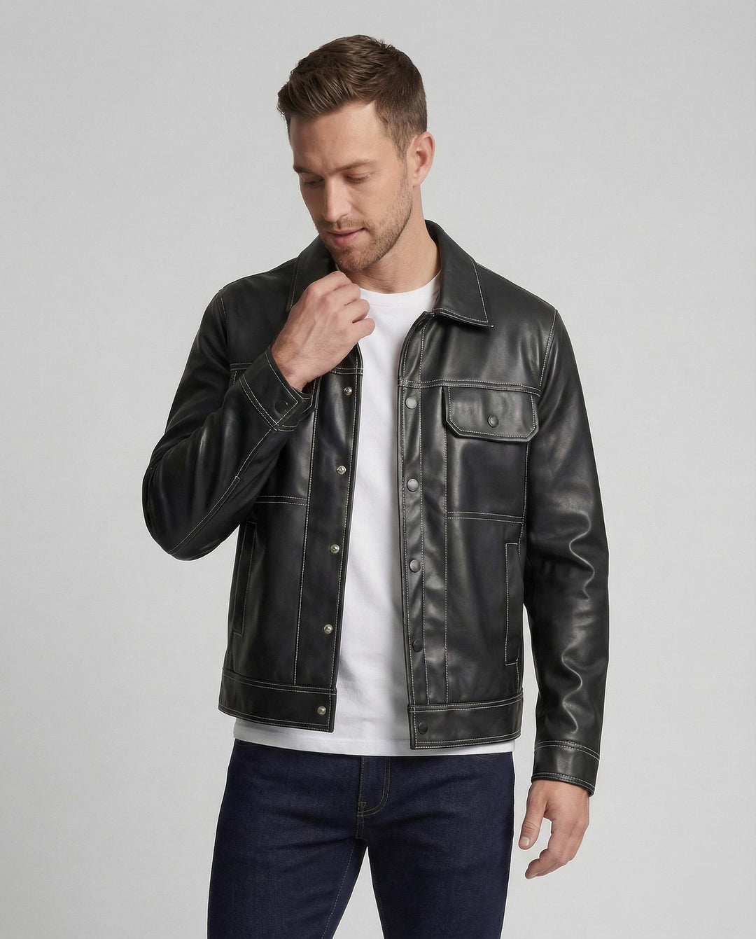 Herren Overshirt Jacke Lederlook