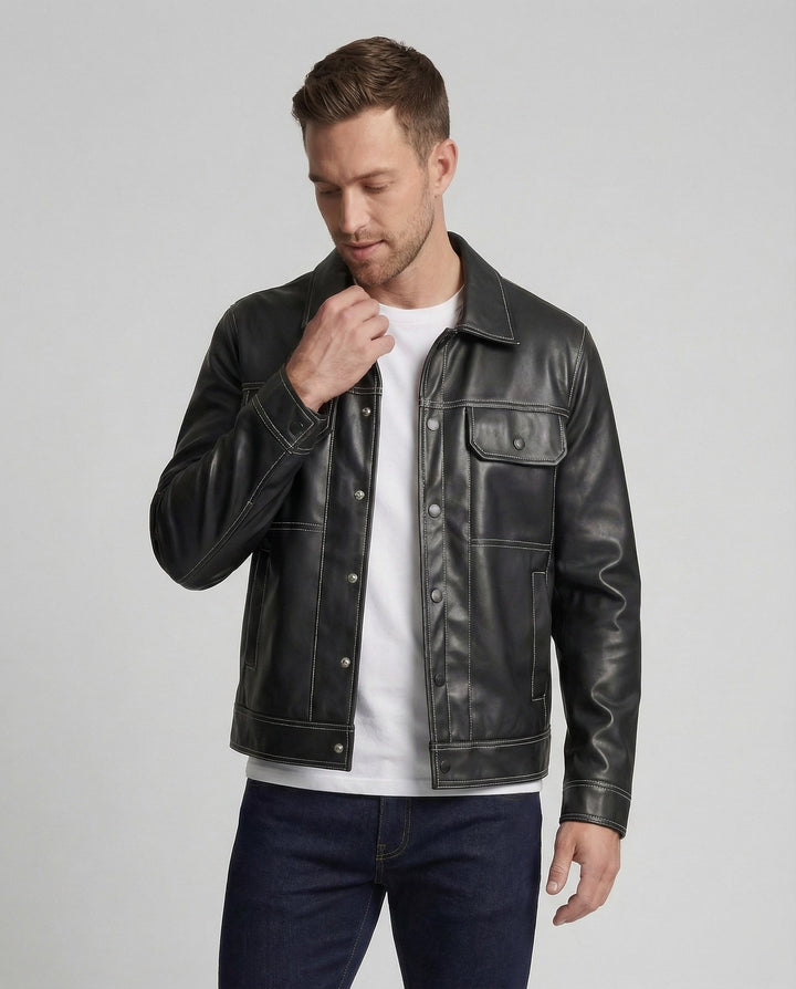 Herren Overshirt Jacke Lederlook