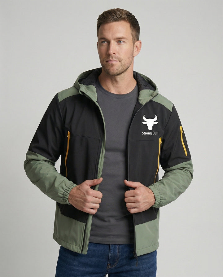 Drune | Herrenjacke mit Reißverschluss, Kapuze und Farbblockdesign