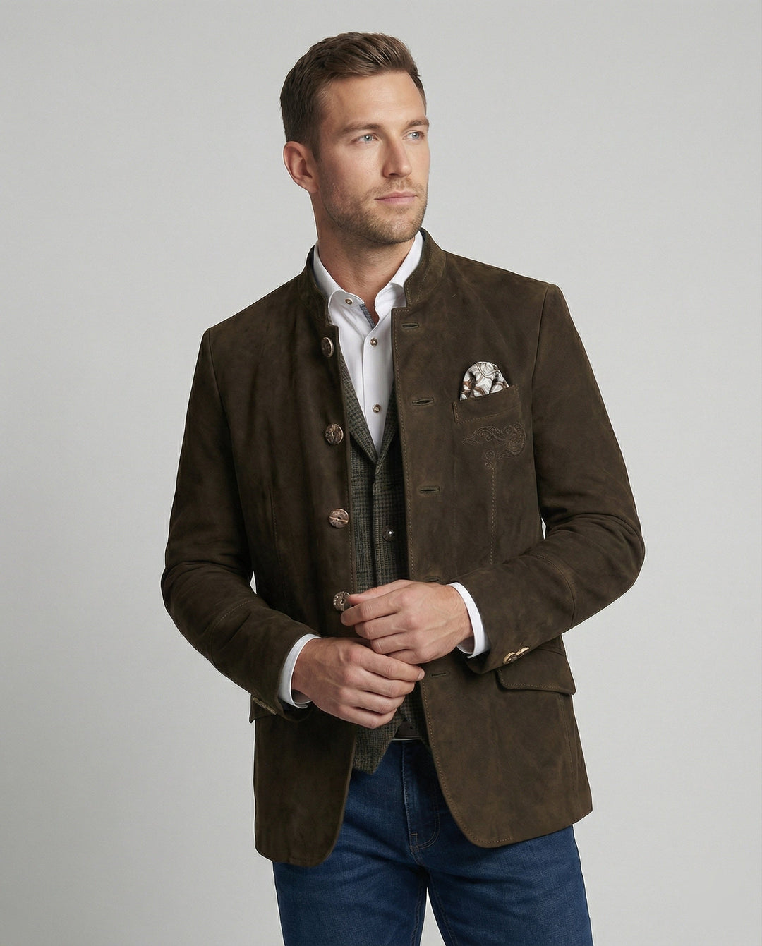 Herren Suede-Jacke mit Zierknöpfen