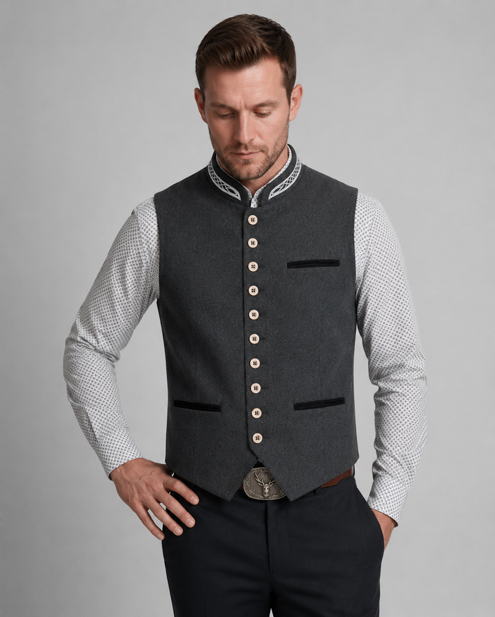 Drune - Elegante Herren Trachtenweste Grau Traditionell