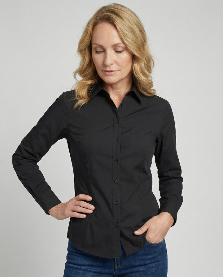 Taillierte Hemdbluse Damen mit Kentkragen