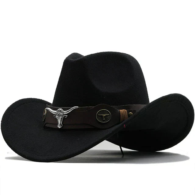 Drune - Western-Stil Filzhut mit Stier-Schnallenband