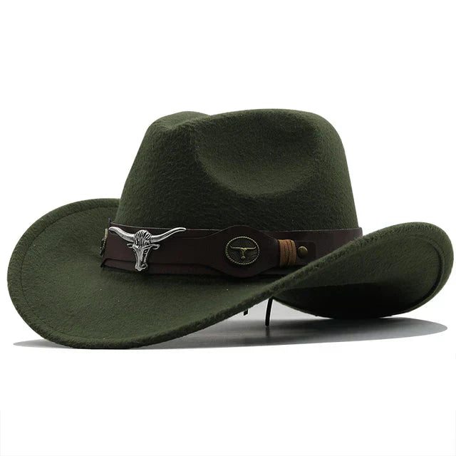 Drune - Western-Stil Filzhut mit Stier-Schnallenband