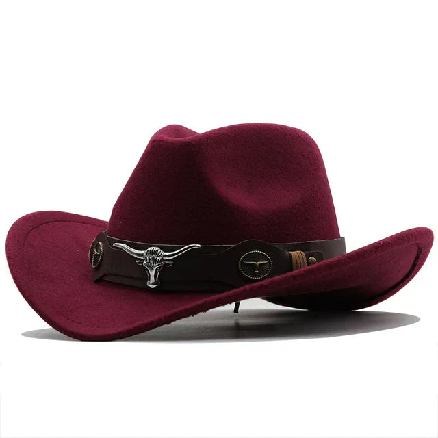 Drune | Western-Stil Filzhut Mit Stier-Schnallenband