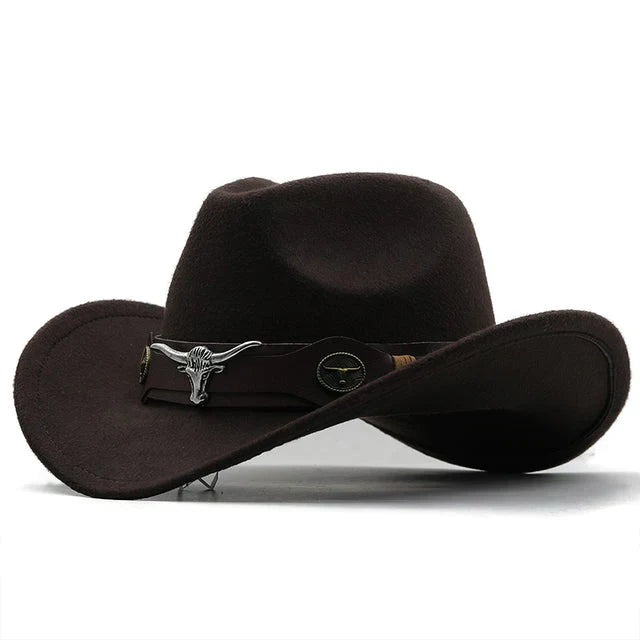 Drune - Western-Stil Filzhut mit Stier-Schnallenband