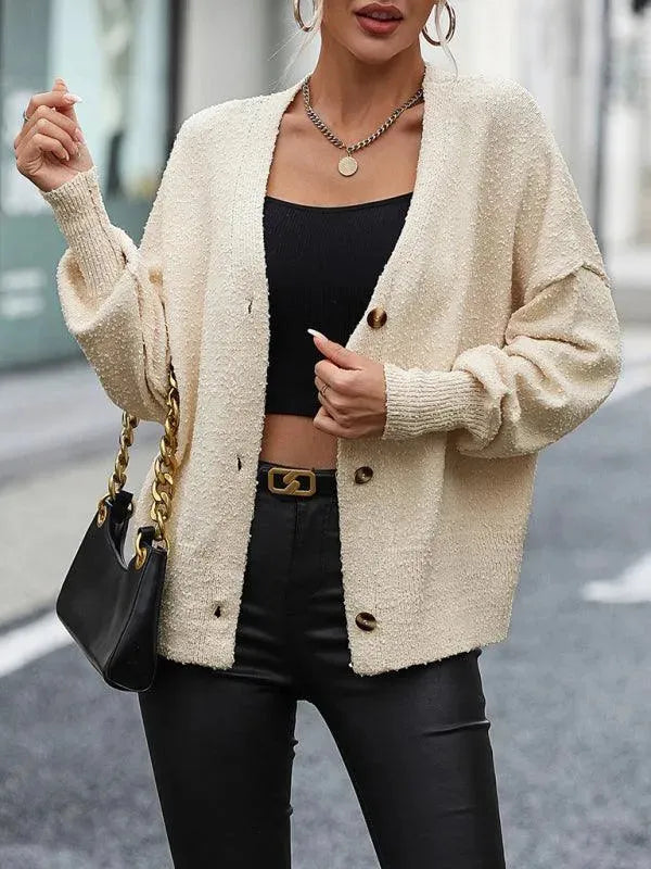 Drune | Ausschnitt Knopf Frauen Strickjacke Pullover