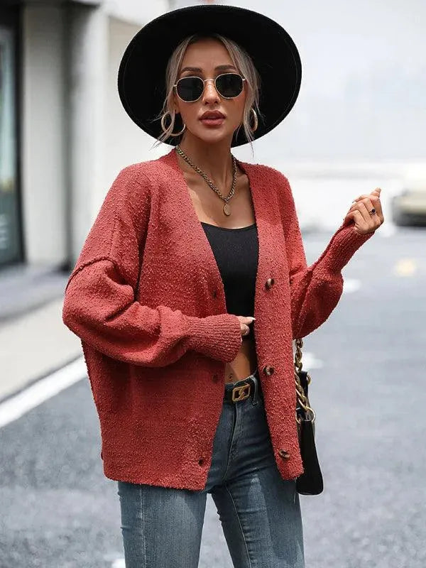 Drune | Ausschnitt Knopf Frauen Strickjacke Pullover