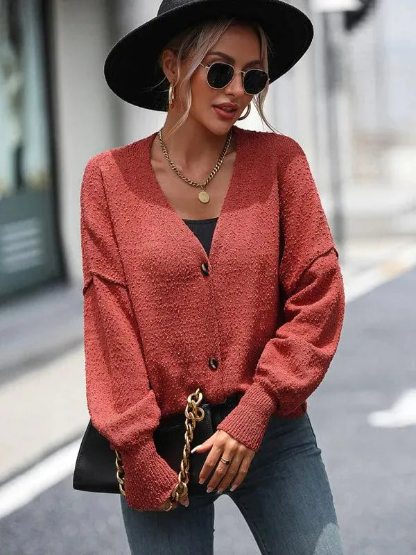 Drune | Ausschnitt Knopf Frauen Strickjacke Pullover