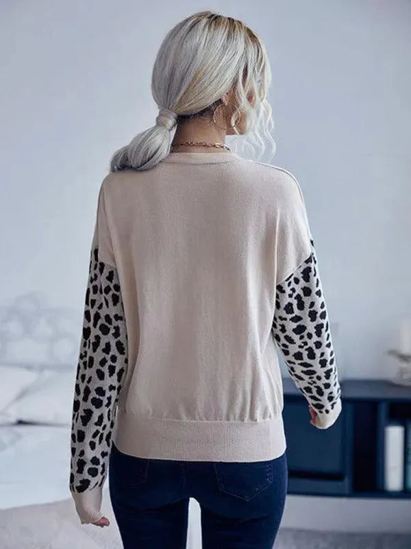 Drune | Ausschnitt Strickpullover Damen mit Wilddruckärmeln