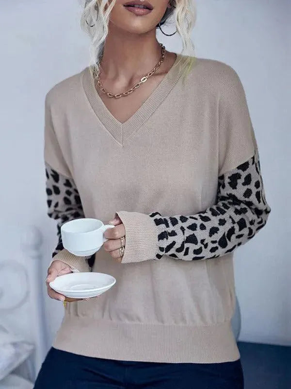 Drune | Ausschnitt Strickpullover Damen mit Wilddruckärmeln