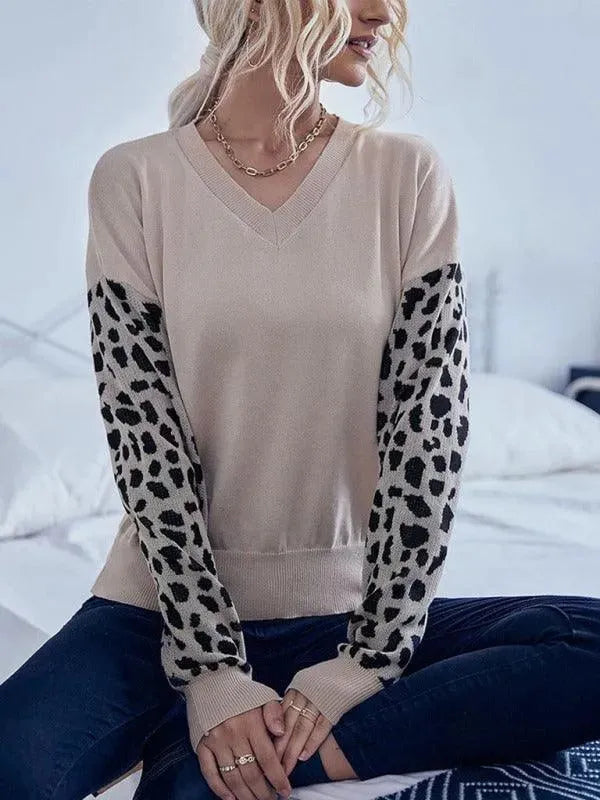 Drune | Ausschnitt Strickpullover Damen mit Wilddruckärmeln