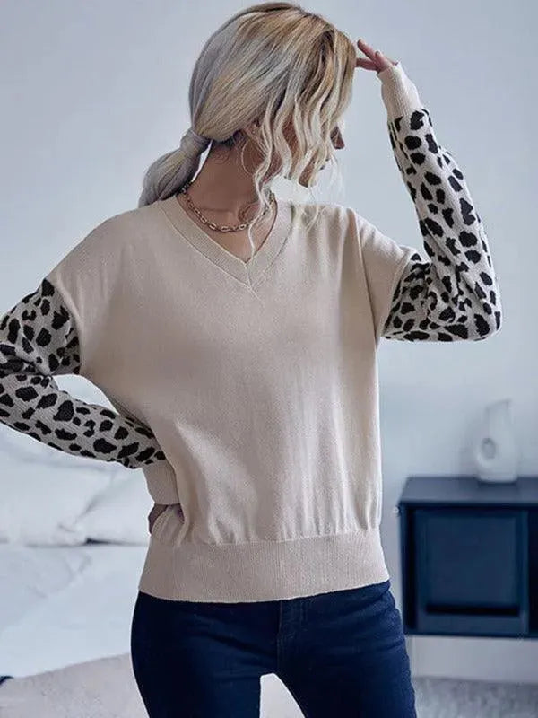 Drune | Ausschnitt Strickpullover Damen mit Wilddruckärmeln