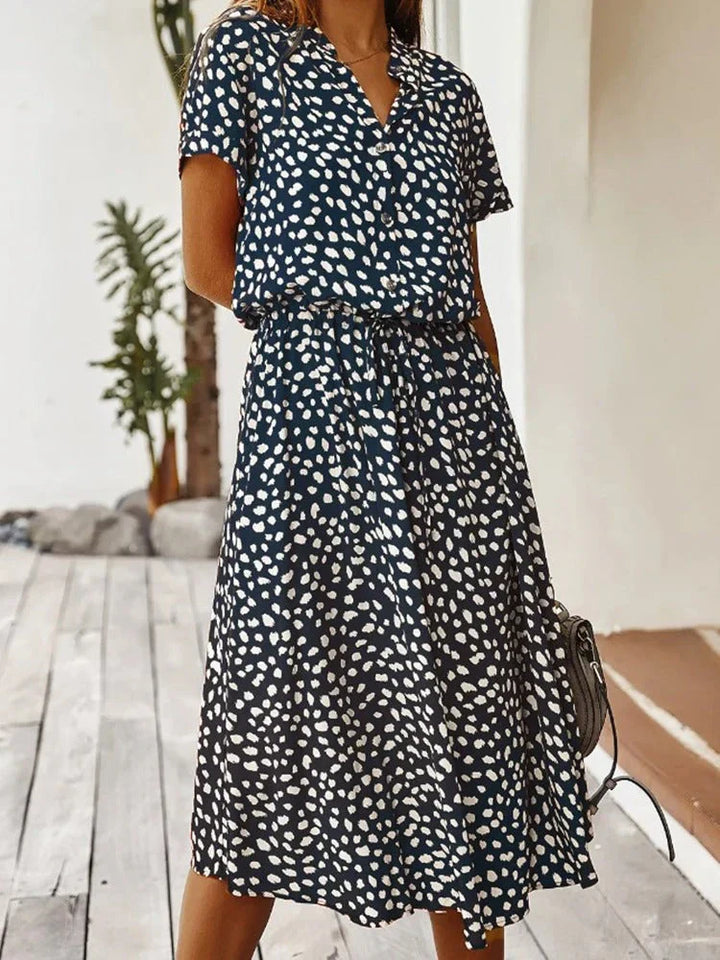 Drune Casual Kleid | Gepunktetes kurzärmeliges Sommerkleid