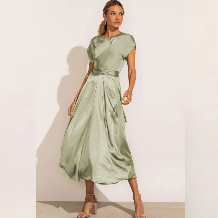 Drune | Elegantes Satin-Wickel-Midi-Kleid für Damen