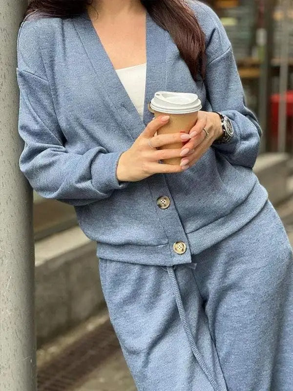 Drune | Damen Zweiteiliges Gestricktes Jacke und Hose mit Knöpfen