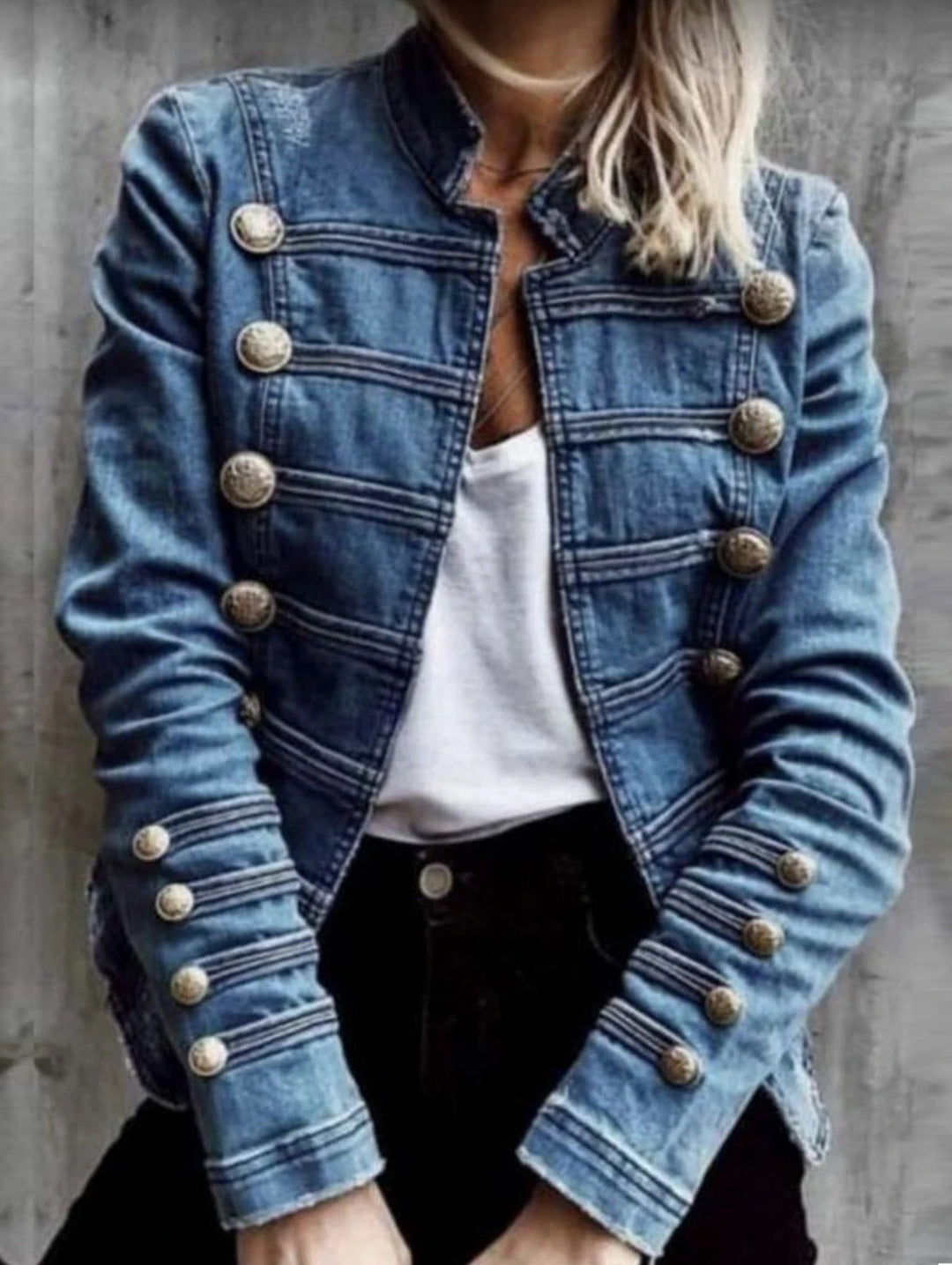 Drune | Doppelreihige Weinlese Denimjacke