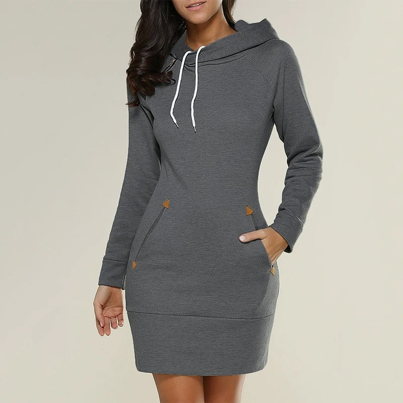 Drune | Einfaches Langarm Kapuzenpullover Kleid