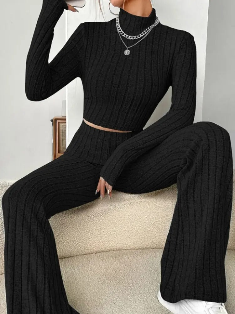 Drune | Stilvolle Winter Chic Schwarzes Zweiteiliges Strickset Für Frauen