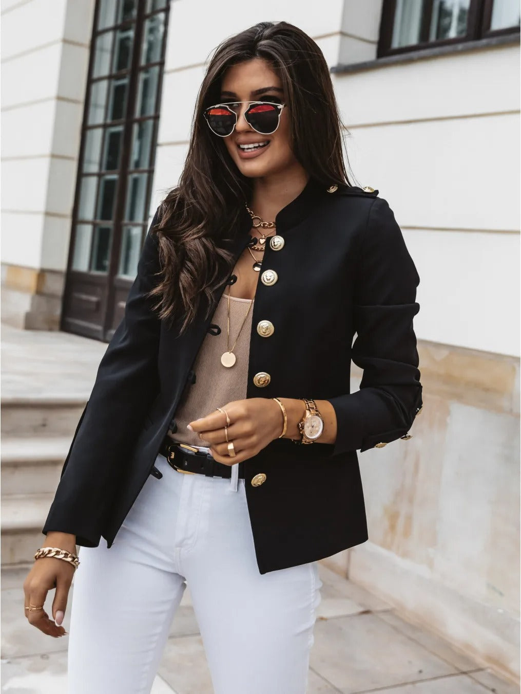 Drune | Eleganter O Ausschnitt Blazerjacke mit Langen Ärmeln