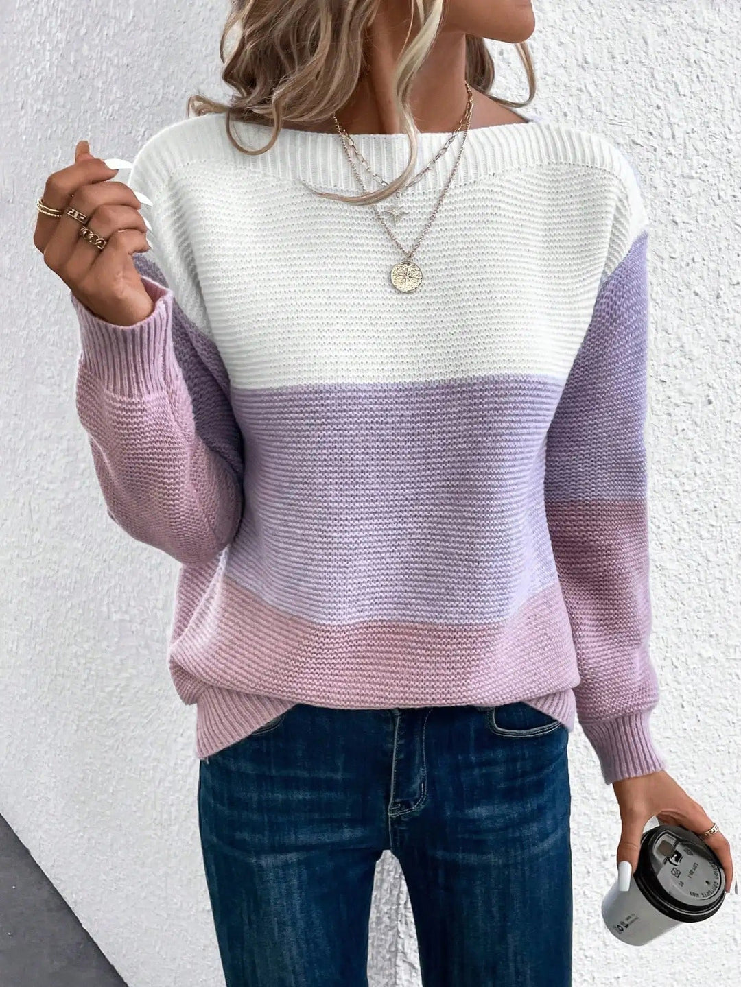 Drune | Stilvoller dreifarbiger Patchwork-Pullover