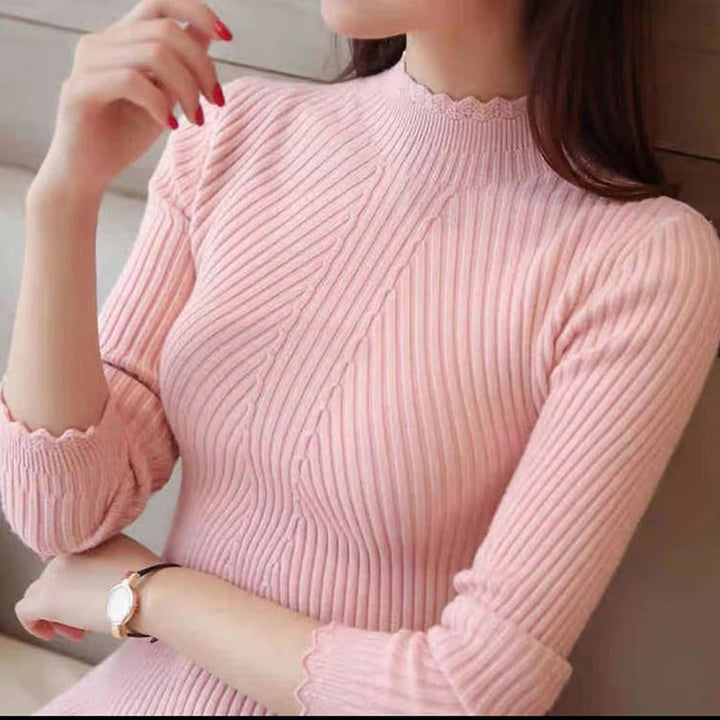 Drune | Jumper - Damen Herbst Hoher Kragen Rippstrickpullover
