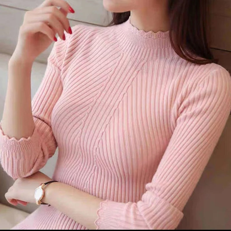 Drune | Eleganter Pullover mit Stehkragen und gerippten Details für Frauen