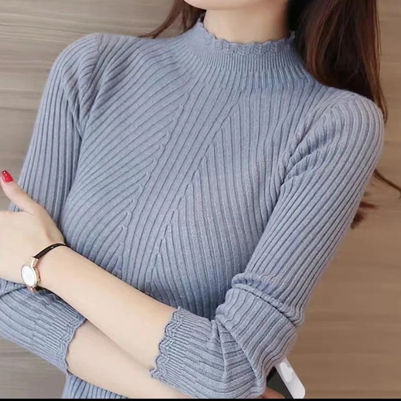 Drune | Jumper - Damen Herbst Hoher Kragen Rippstrickpullover