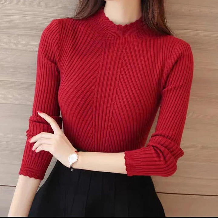 Drune | Jumper - Damen Herbst Hoher Kragen Rippstrickpullover