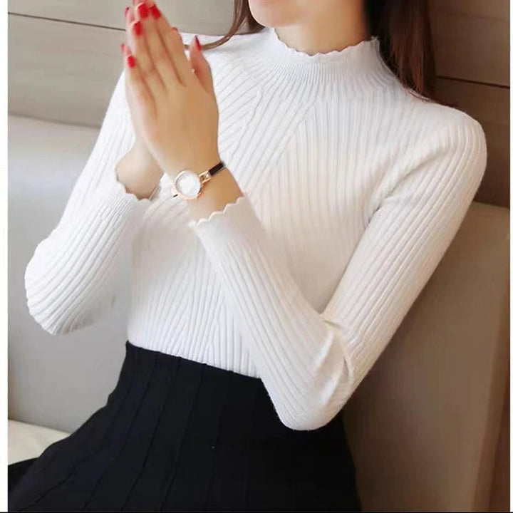 Drune | Eleganter Pullover mit Stehkragen und gerippten Details für Frauen