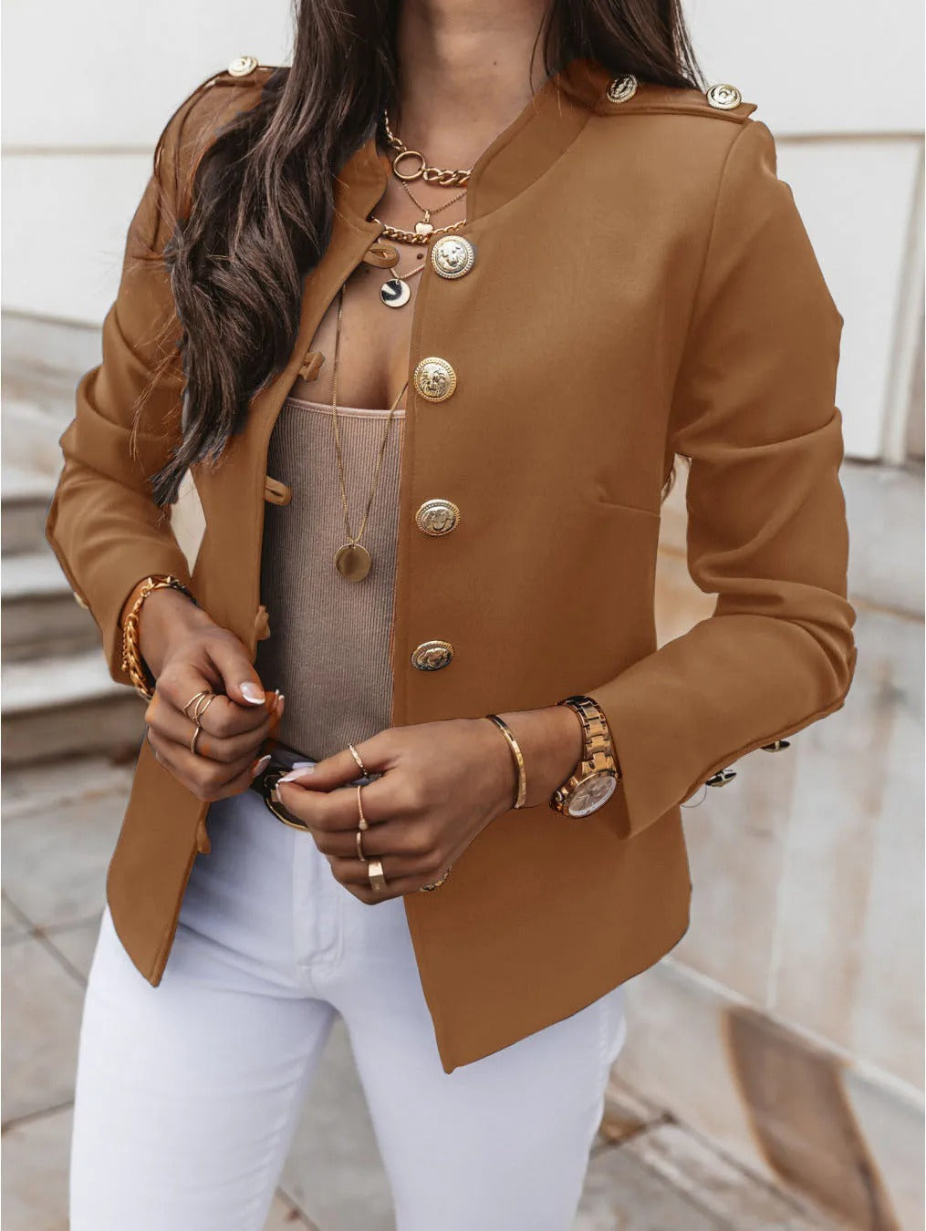 Drune | Eleganter O Ausschnitt Blazerjacke mit Langen Ärmeln