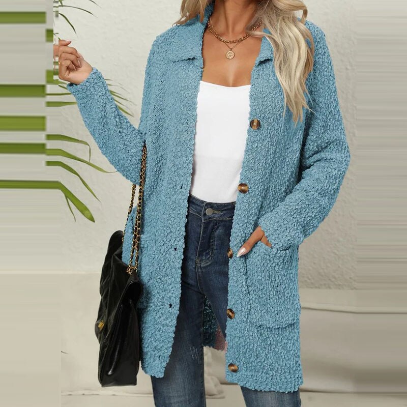 Drune | Langer Strick-Westen für Damen aus weichem Fleece mit Taschen