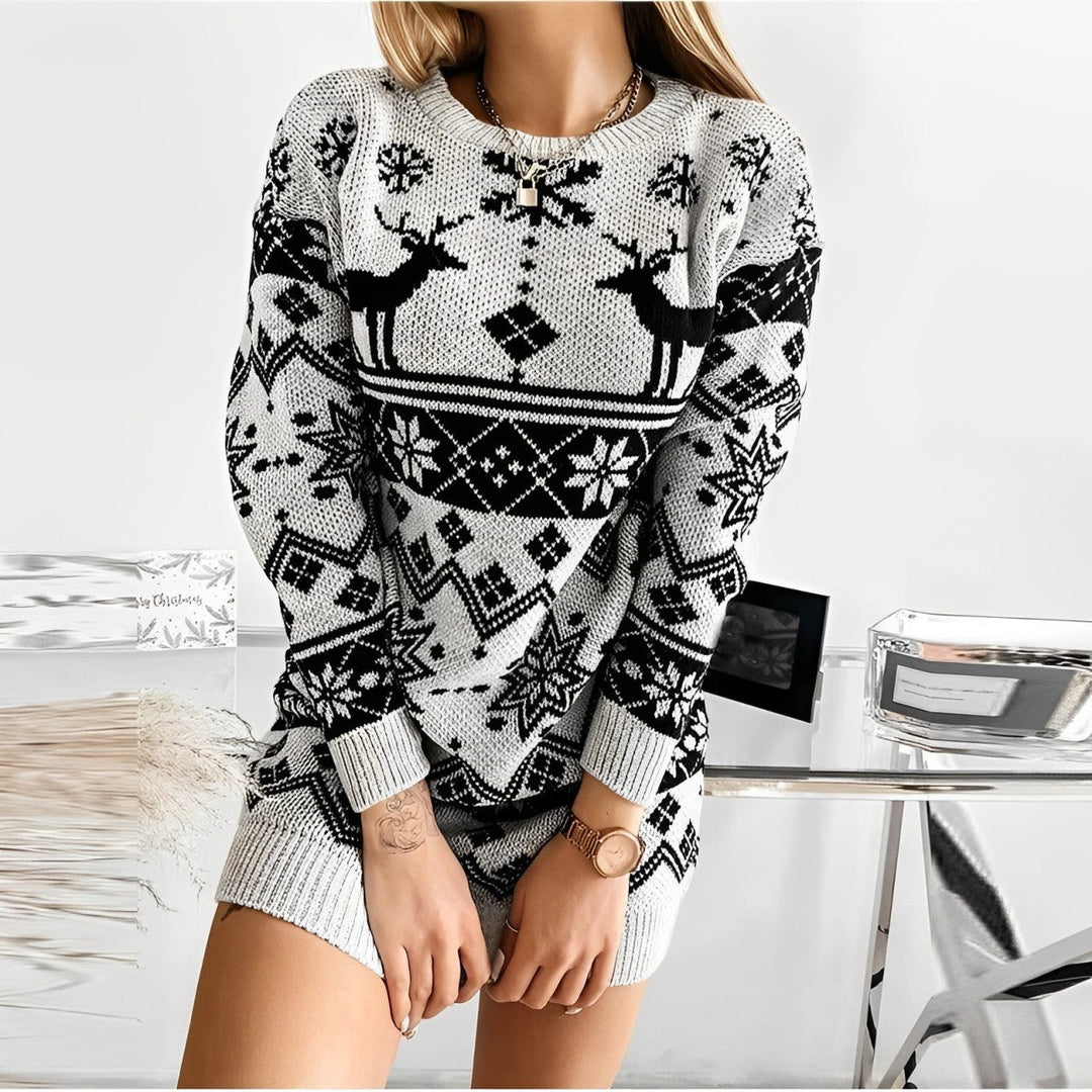 Drune | Modisches Strickkleid Mit Print