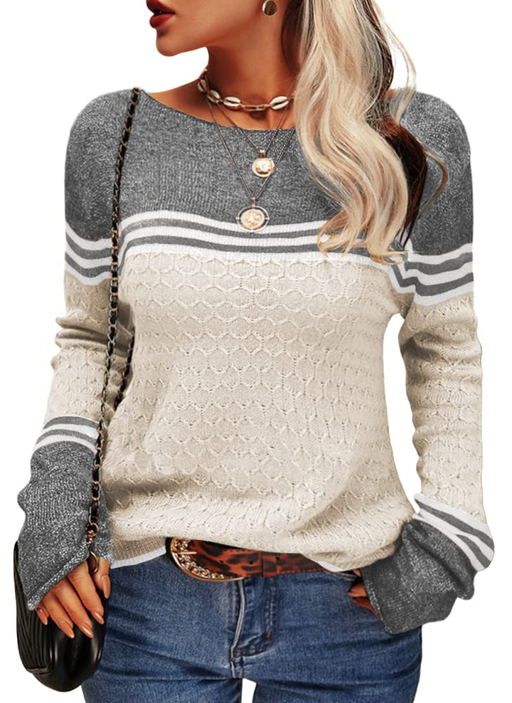 Drune - Damen Zwei-Farben Farbblock Pullover