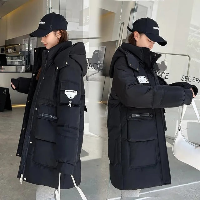 Drune | Winterparka - isolierte lange blaue Jacke mit praktischen Taschen