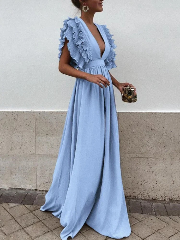 Drune | Elegantes Kleid mit V-Ausschnitt und Rüschensäumen